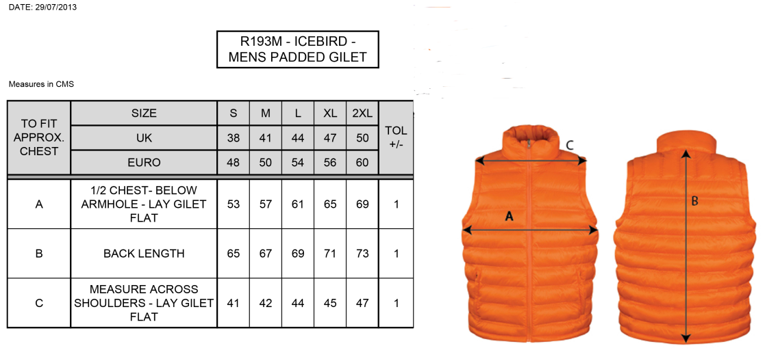 Woodham Mortimer Cricket Club - Mens Gilet - Size Guide