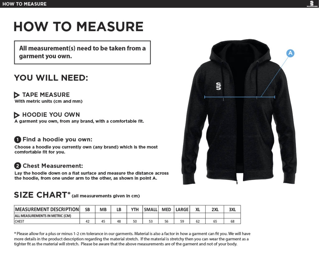 Woodham Mortimer Cricket Club Dual Hoody - Size Guide