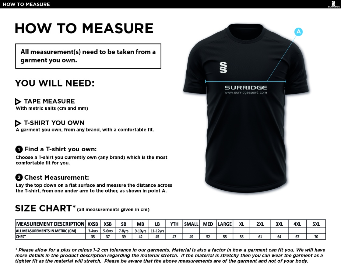 Woodham Mortimer Cricket Club - Dual Polo Shirt - Size Guide