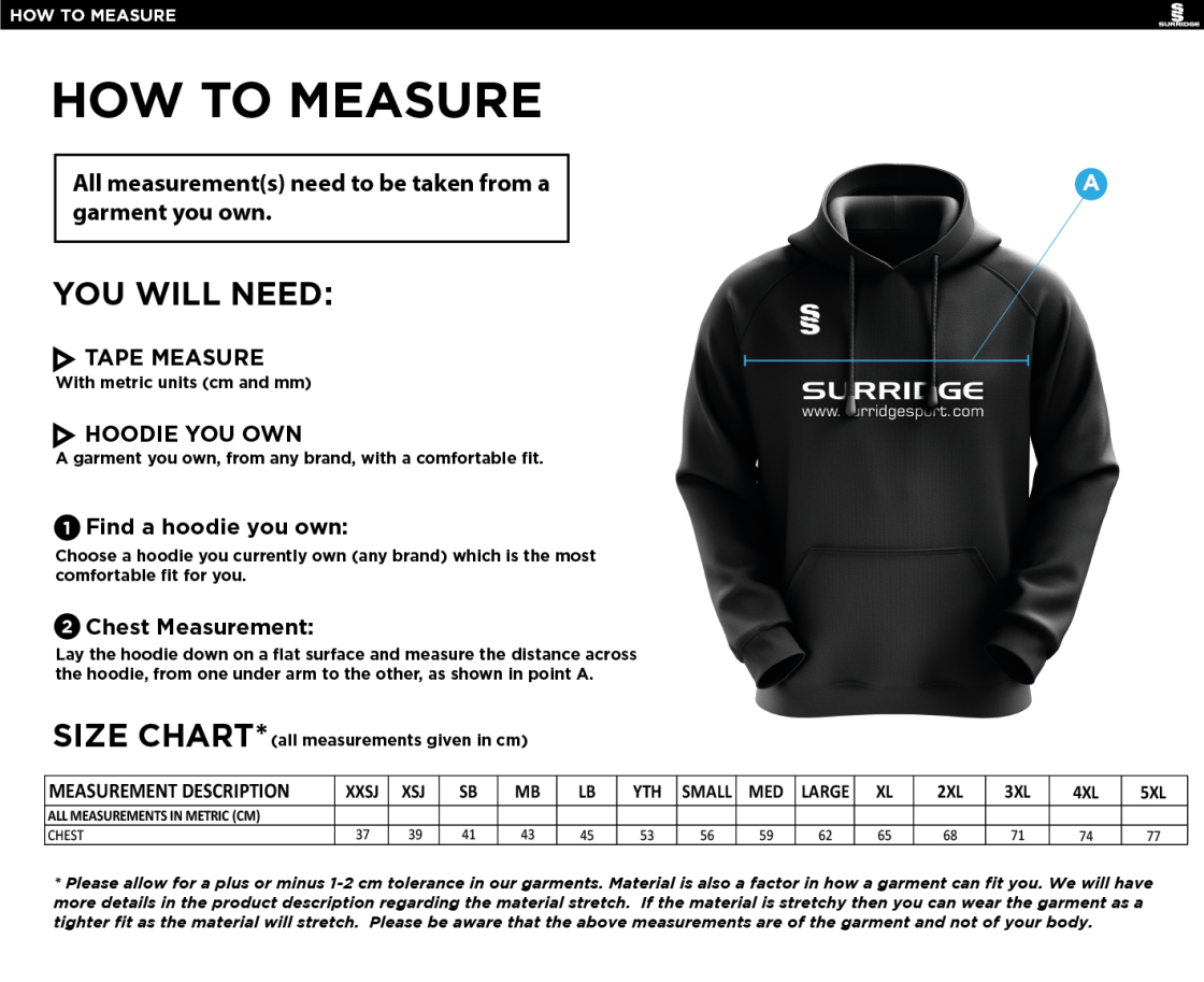 Woodham Mortimer Cricket Club - Fuse Hoody - Size Guide